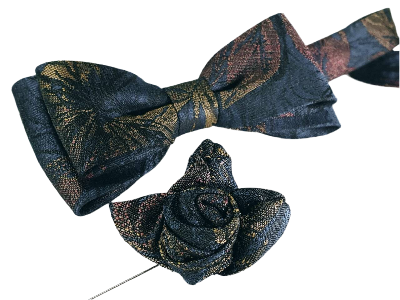 Флорална тъмна папионка с брошка